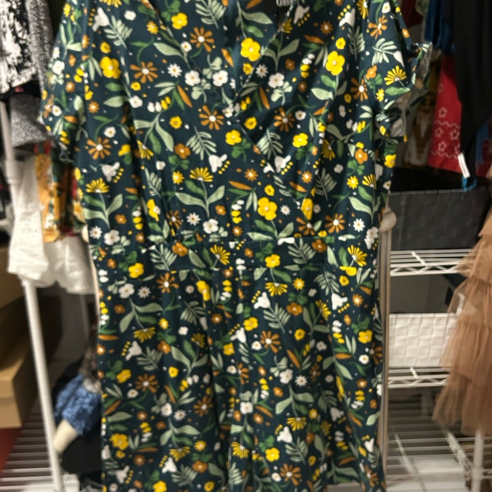 Modcloth Green Floral Jumpsuit